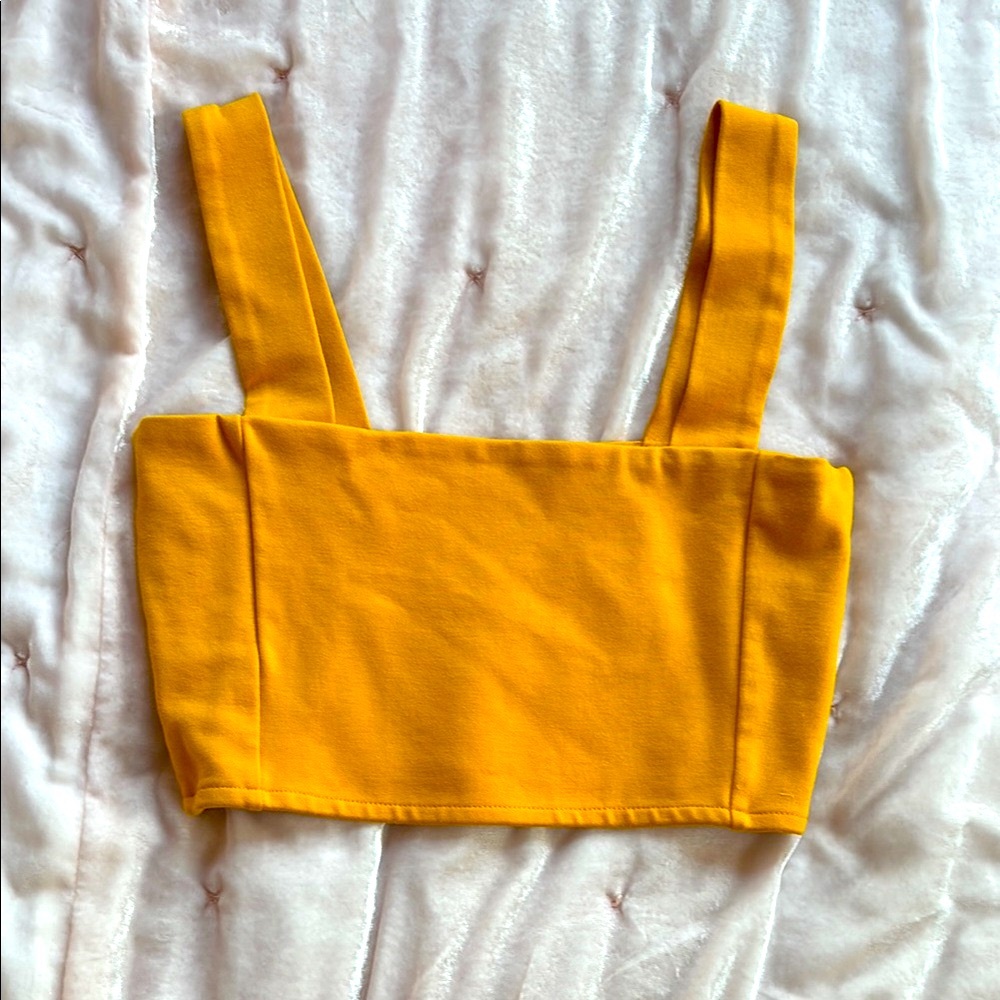 Mustard Yellow Square Neck Crop Tank Top